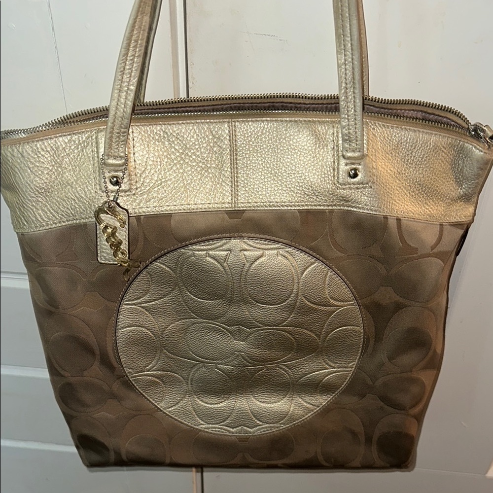Coach Gold Tote Bag with Signature Design
